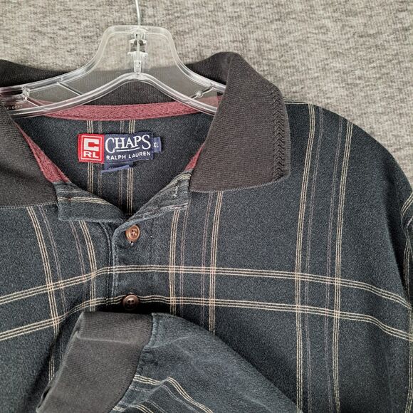 Vintage Ralph Lauren Chaps Polo Shirt Men XL Gray Windowpane Collared 90s - Picture 1 of 9